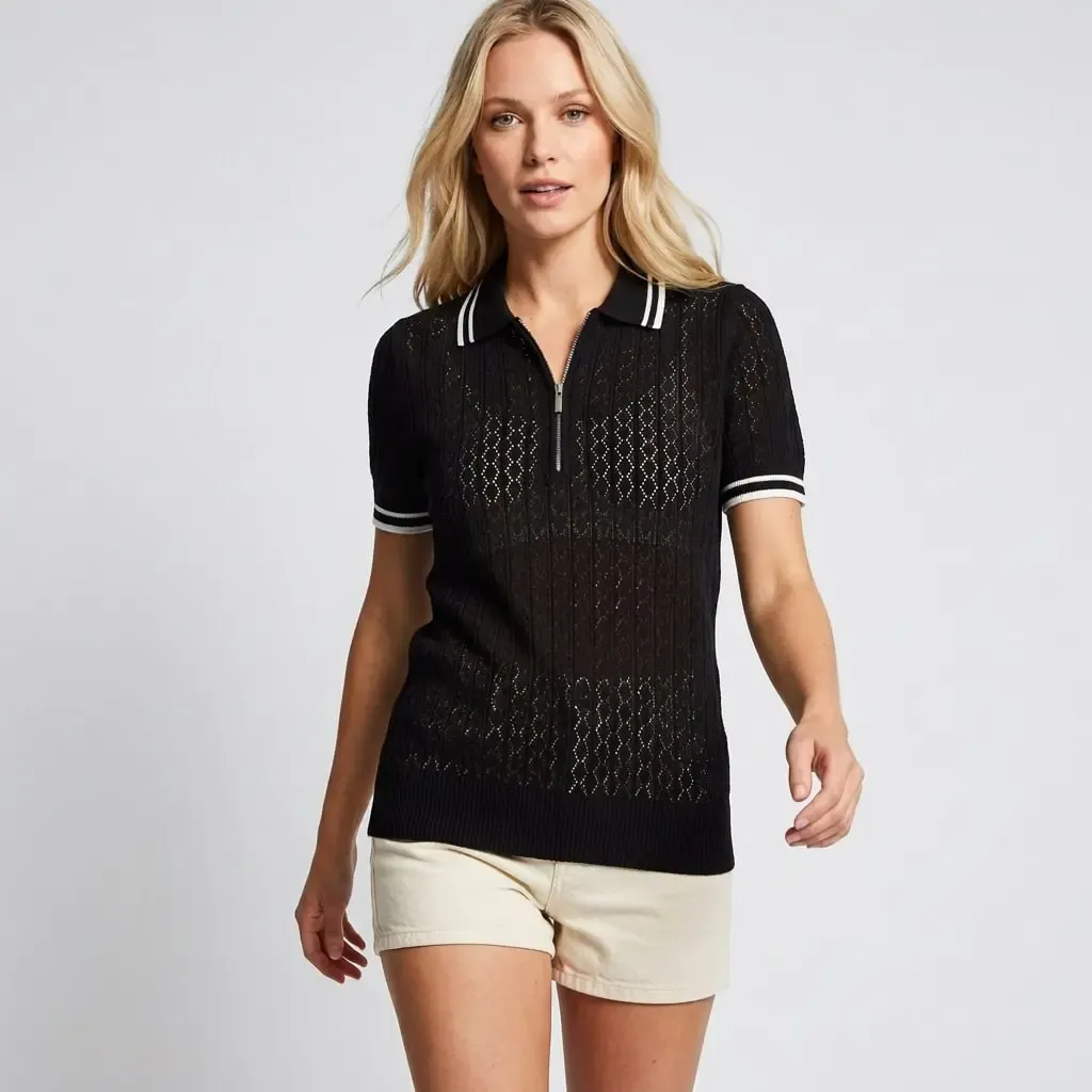 Kadın Pol Yaka Ajurlu Çizgi Detay Triko Kazak 12470