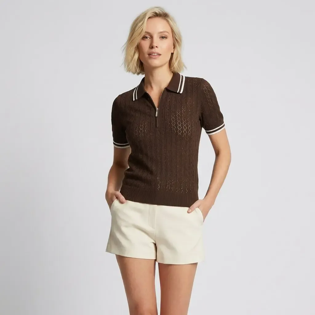 Kadın Pol Yaka Ajurlu Çizgi Detay Triko Kazak 12470