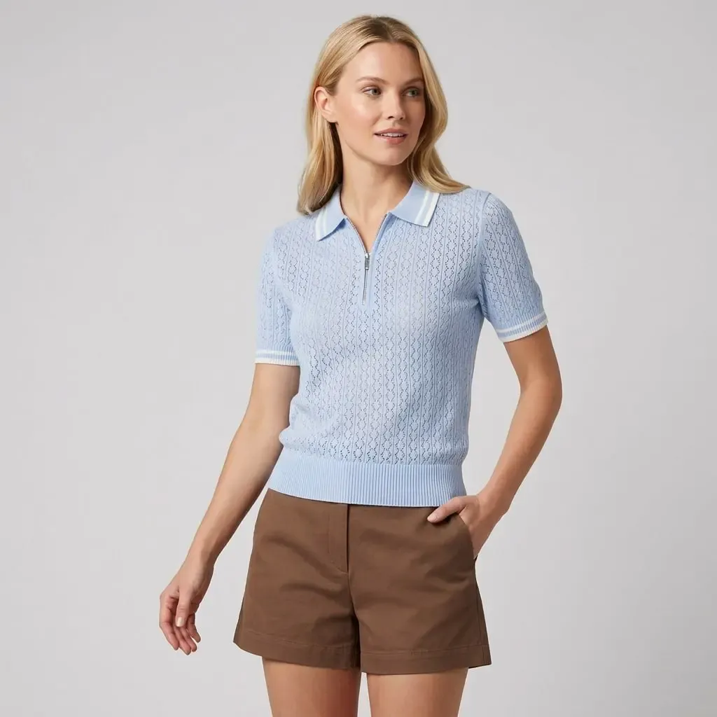 Kadın Pol Yaka Ajurlu Çizgi Detay Triko Kazak 12470