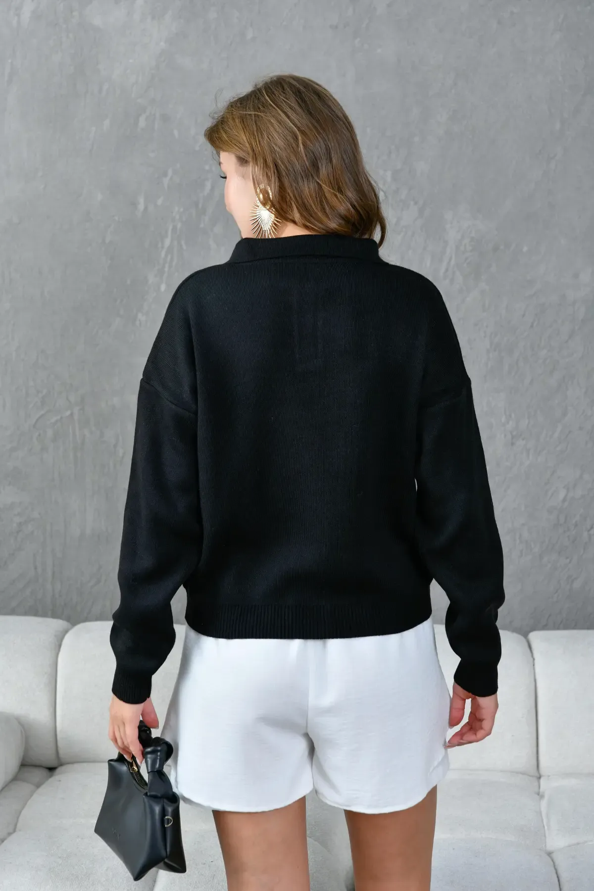 Kadın Polo Yaka Basic Triko Kazak 10960