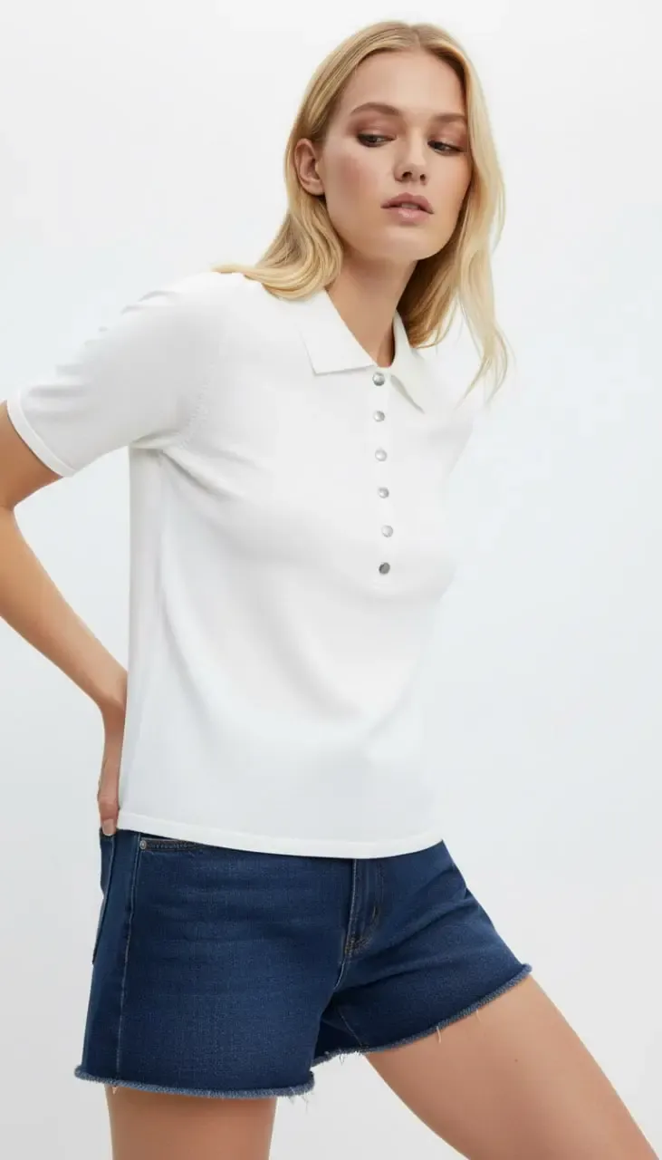 Kadın Polo Yaka Çıt Çıt Kapama Triko Kazak 12435.Vrt