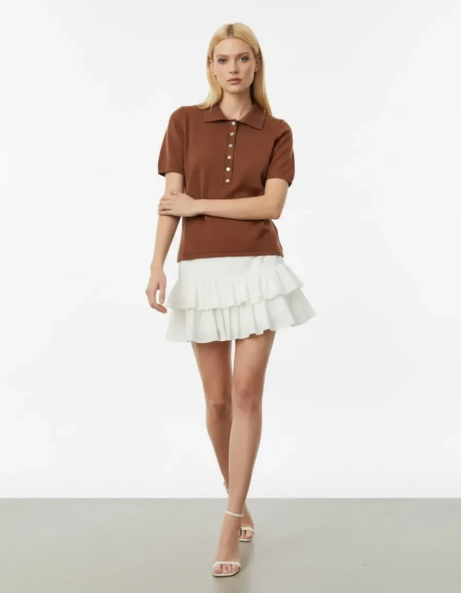 Kadın Polo Yaka Çıt Çıt Kapama Triko Kazak 12435.Vrt