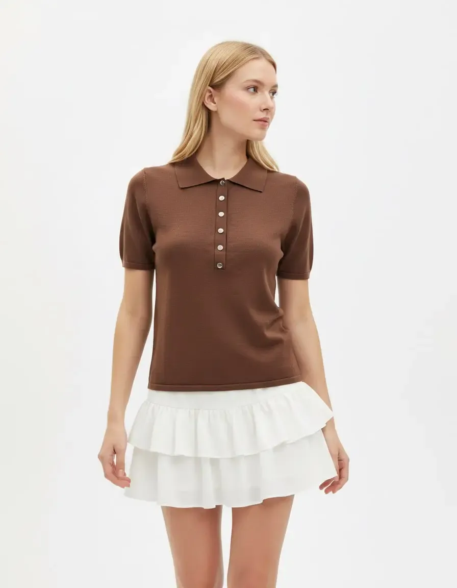 Kadın Polo Yaka Çıt Çıt Kapama Triko Kazak 12435.Vrt