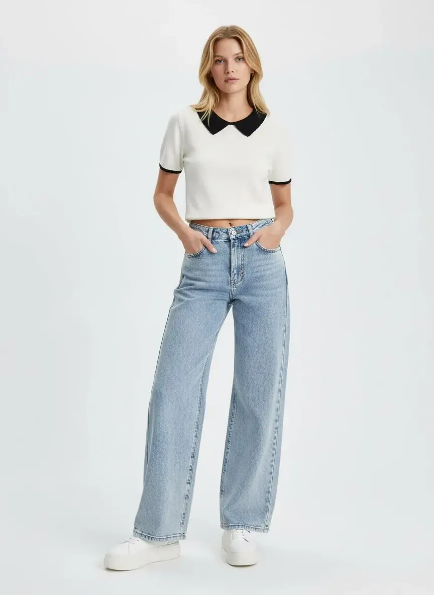 Kadın Polo Yaka Detay Premium İplik Triko Kazak 12428.Crs