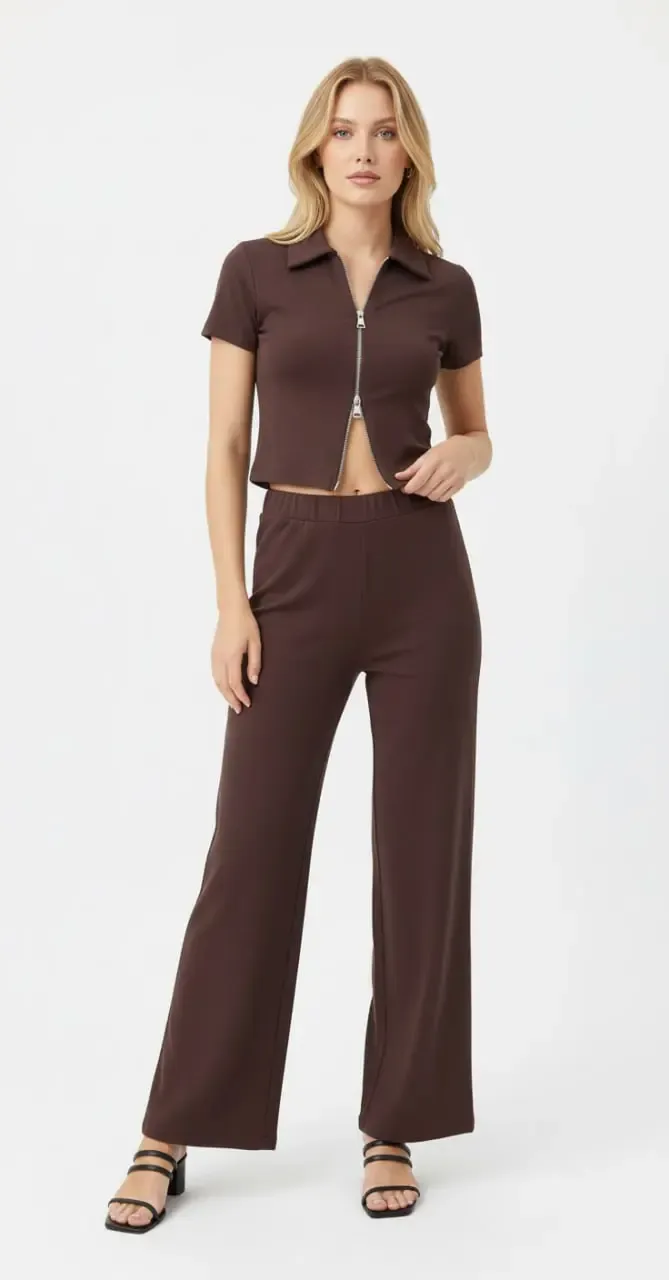 Kadın Polo Yaka Fermuar Detay Modal Touch Alt Üst Takım 26020