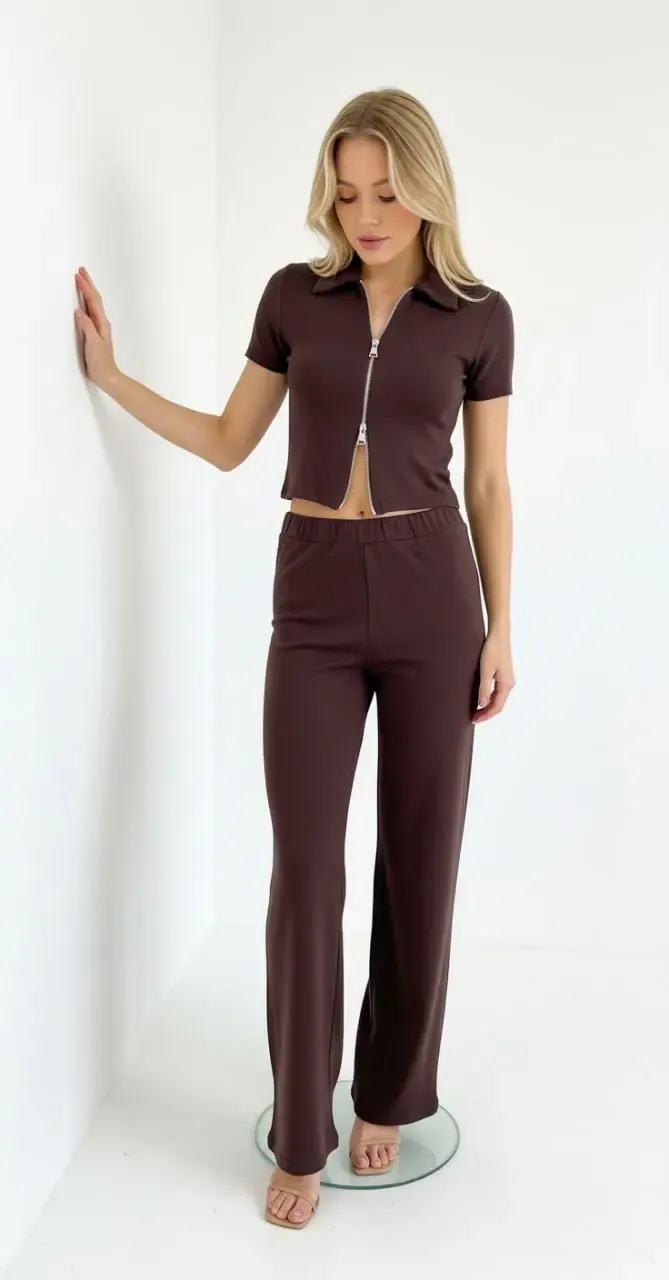 Kadın Polo Yaka Fermuar Detay Modal Touch Alt Üst Takım 26020