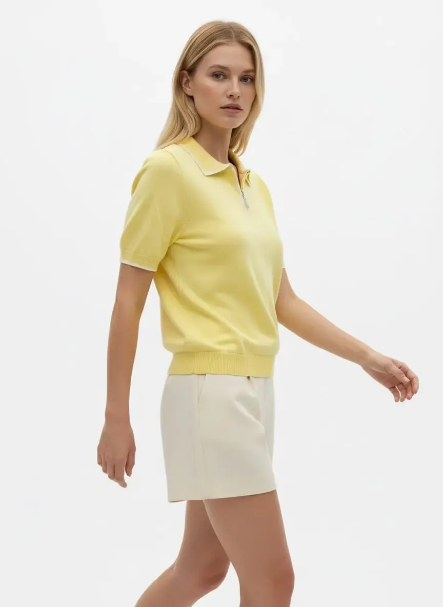 Kadın Polo Yaka Fermuar Detay Yumuşak Dokulu Viskon Triko Kazak 12182.Vrt