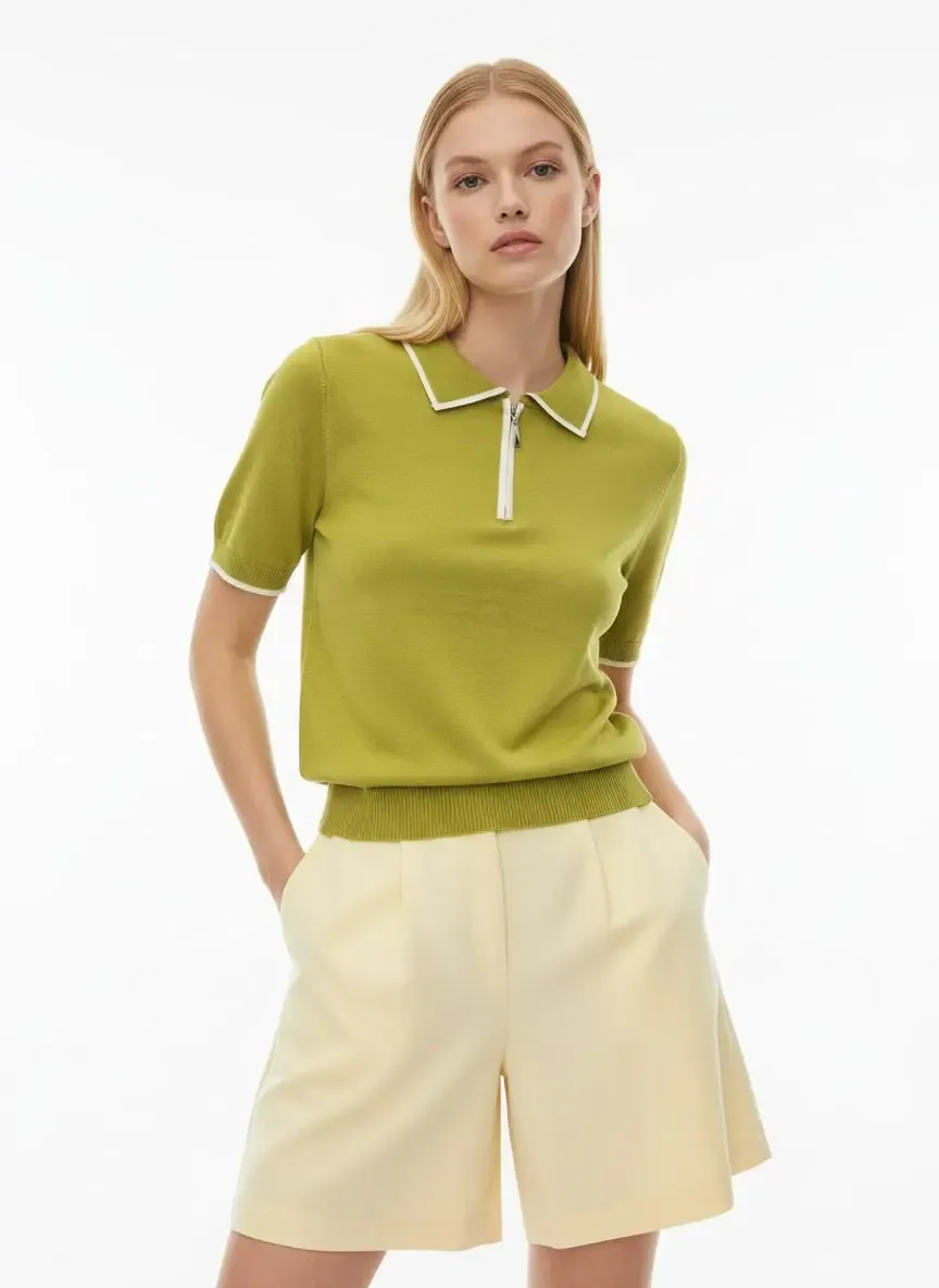 Kadın Polo Yaka Fermuar Detay Yumuşak Dokulu Viskon Triko Kazak 12182.Vrt