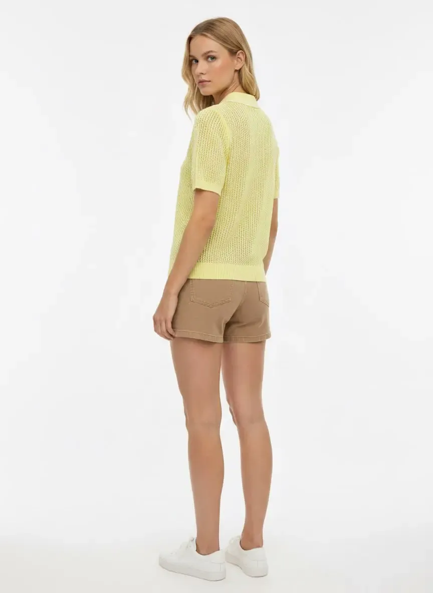 Kadın Polo Yaka Örgü Detay Düğmeli Triko Kazak 12468