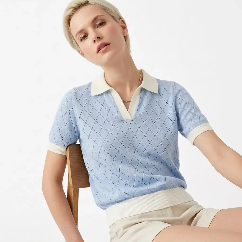 Kadın Polo Yaka Örgü Detay Triko Kazak 12481