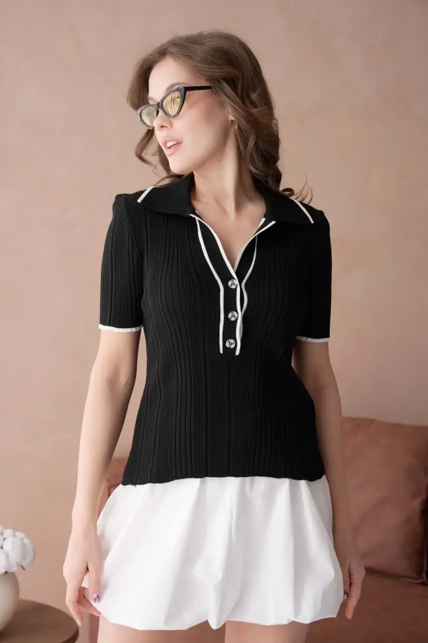 Kadın Polo Yaka Selanik Örgü Viskon Triko Kazak 12139