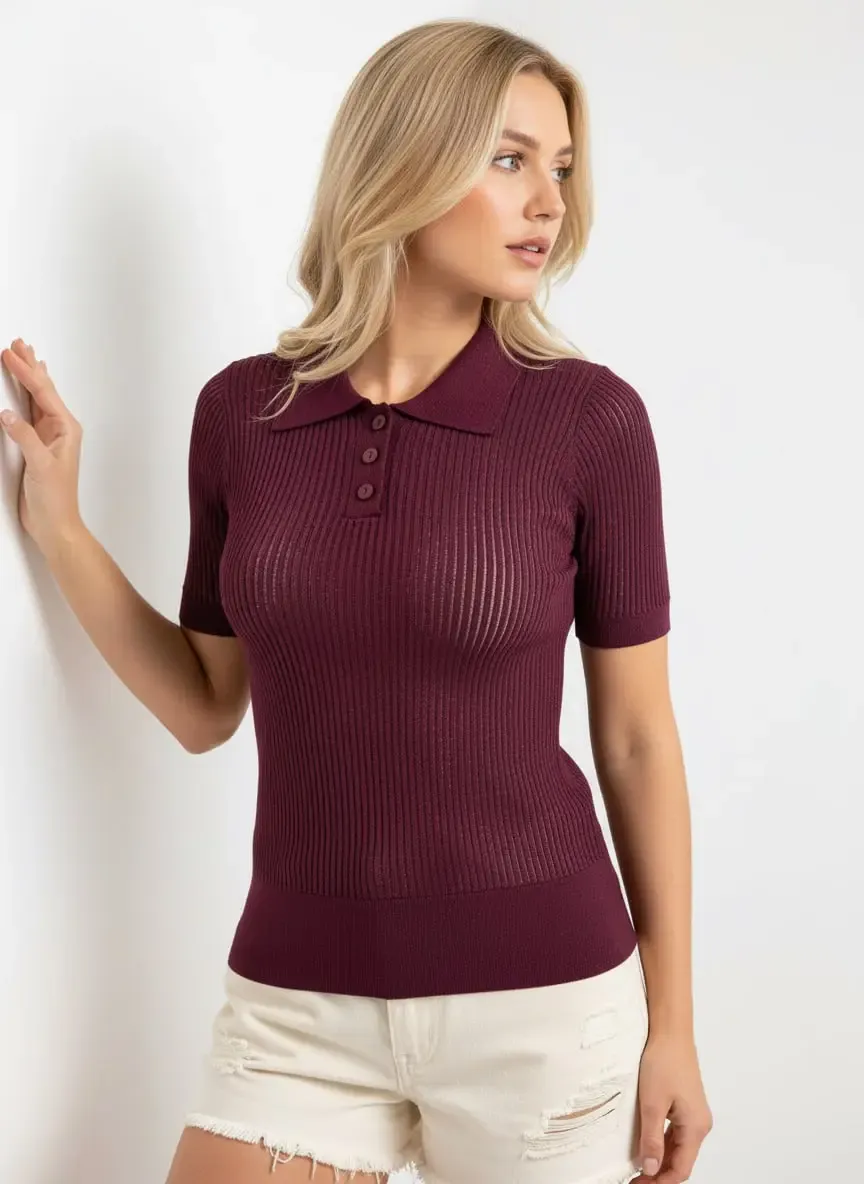 Kadın Polo Yaka Selanik Örgü Rayon Triko Kazak 12413.Ocn