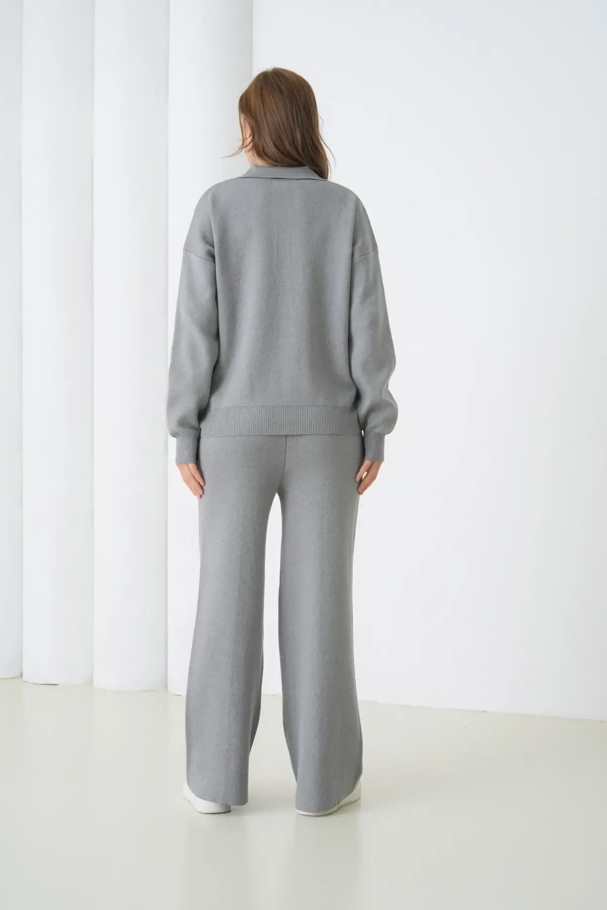 Kadın Siyah Polo Yaka Kazak Pantolon Triko Alt-Üst Takım 12333