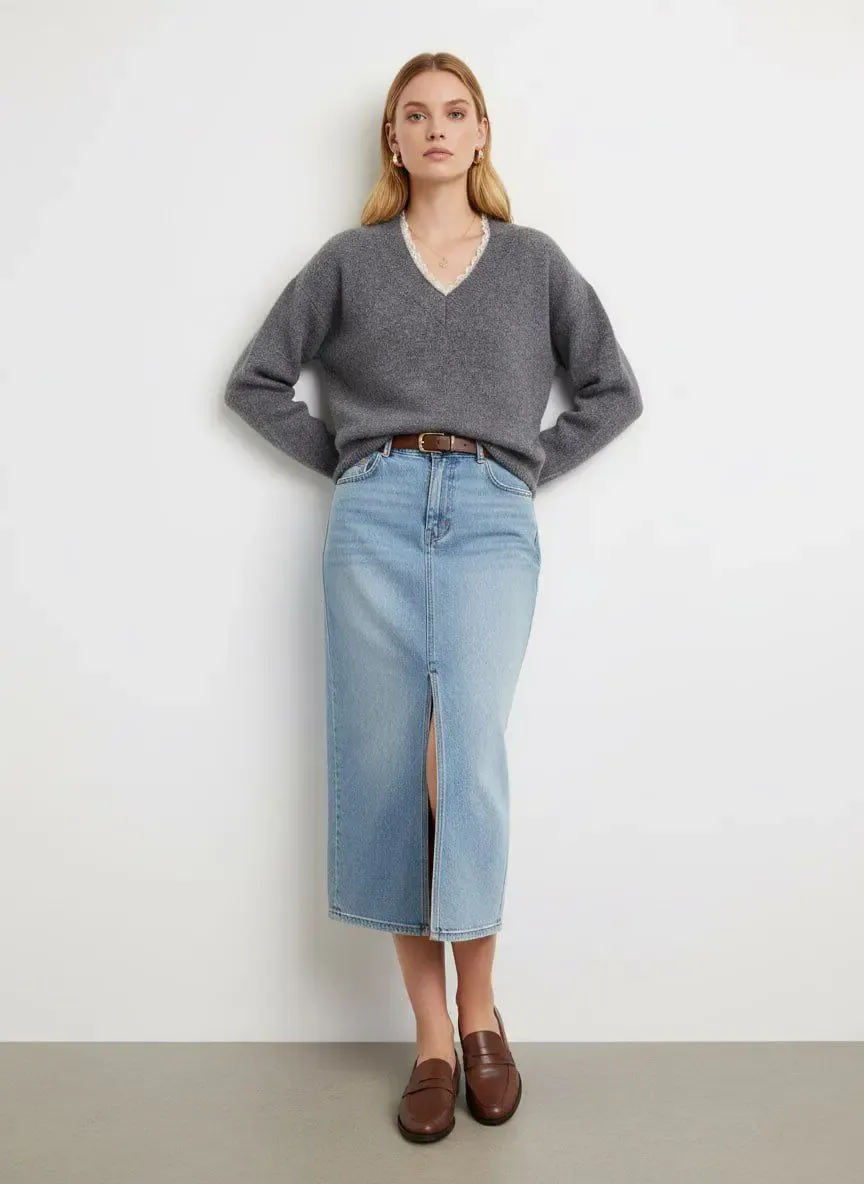 Kadın V Yaka Dantel Detaylı Şardonlu Triko Kazak 8716