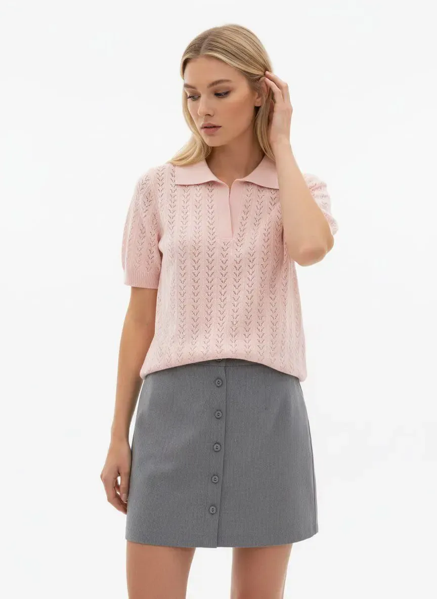 Polo Yaka Kısa Kol Ajurlu Polo Triko Kazak