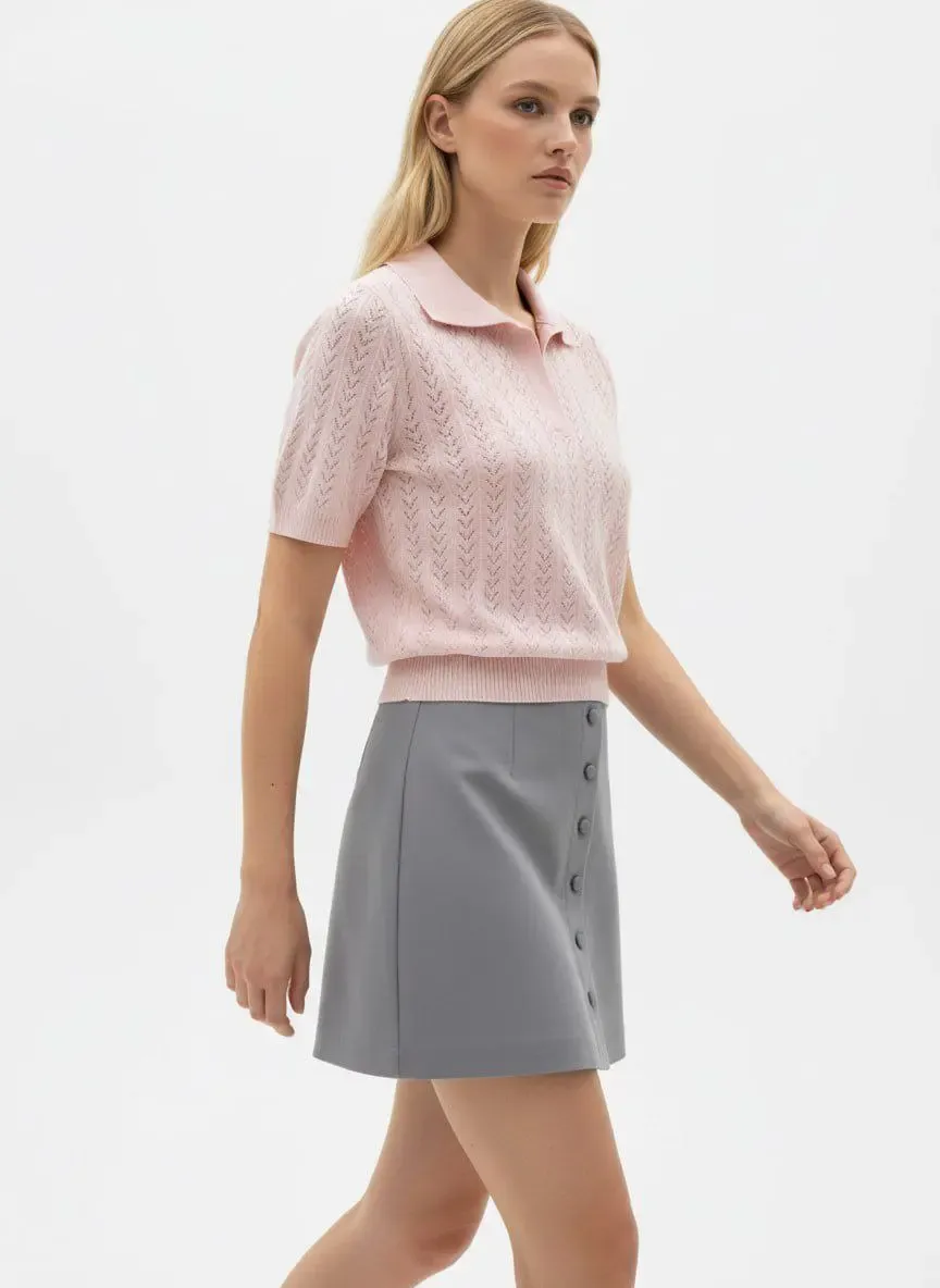 Polo Yaka Kısa Kol Ajurlu Polo Triko Kazak