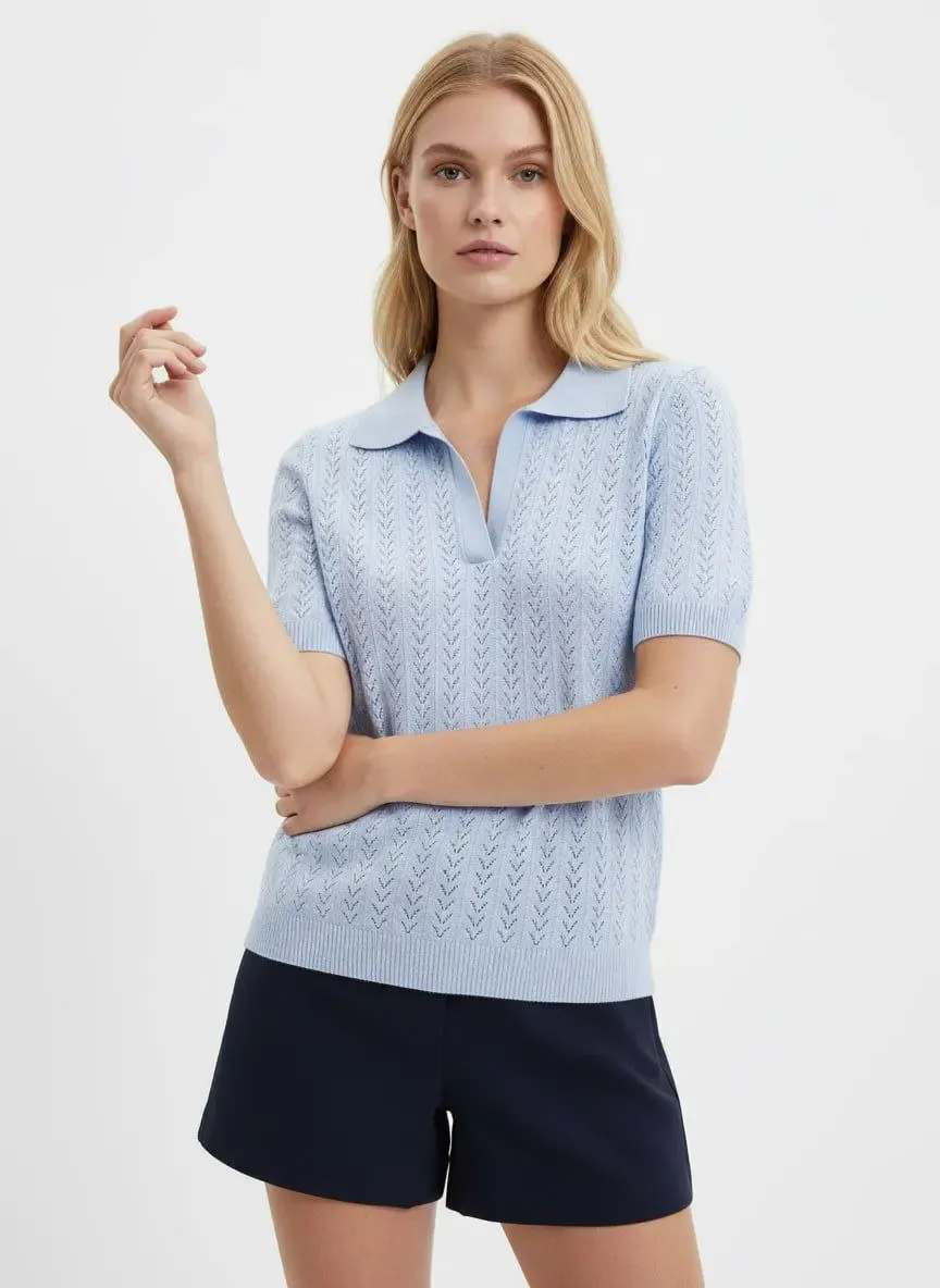 Polo Yaka Kısa Kol Ajurlu Polo Triko Kazak