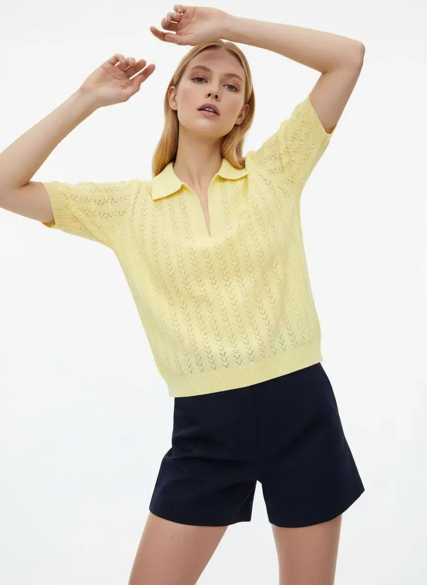 Polo Yaka Kısa Kol Ajurlu Polo Triko Kazak