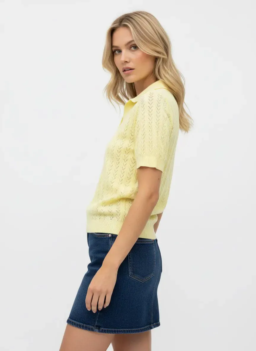 Polo Yaka Kısa Kol Ajurlu Polo Triko Kazak