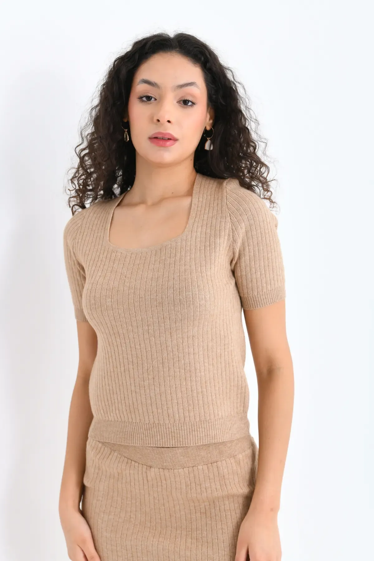 10168 Premium İplik Bluz Uzun Yırtmaçlı Etek Kaşkorse Alt Üst Triko Takım