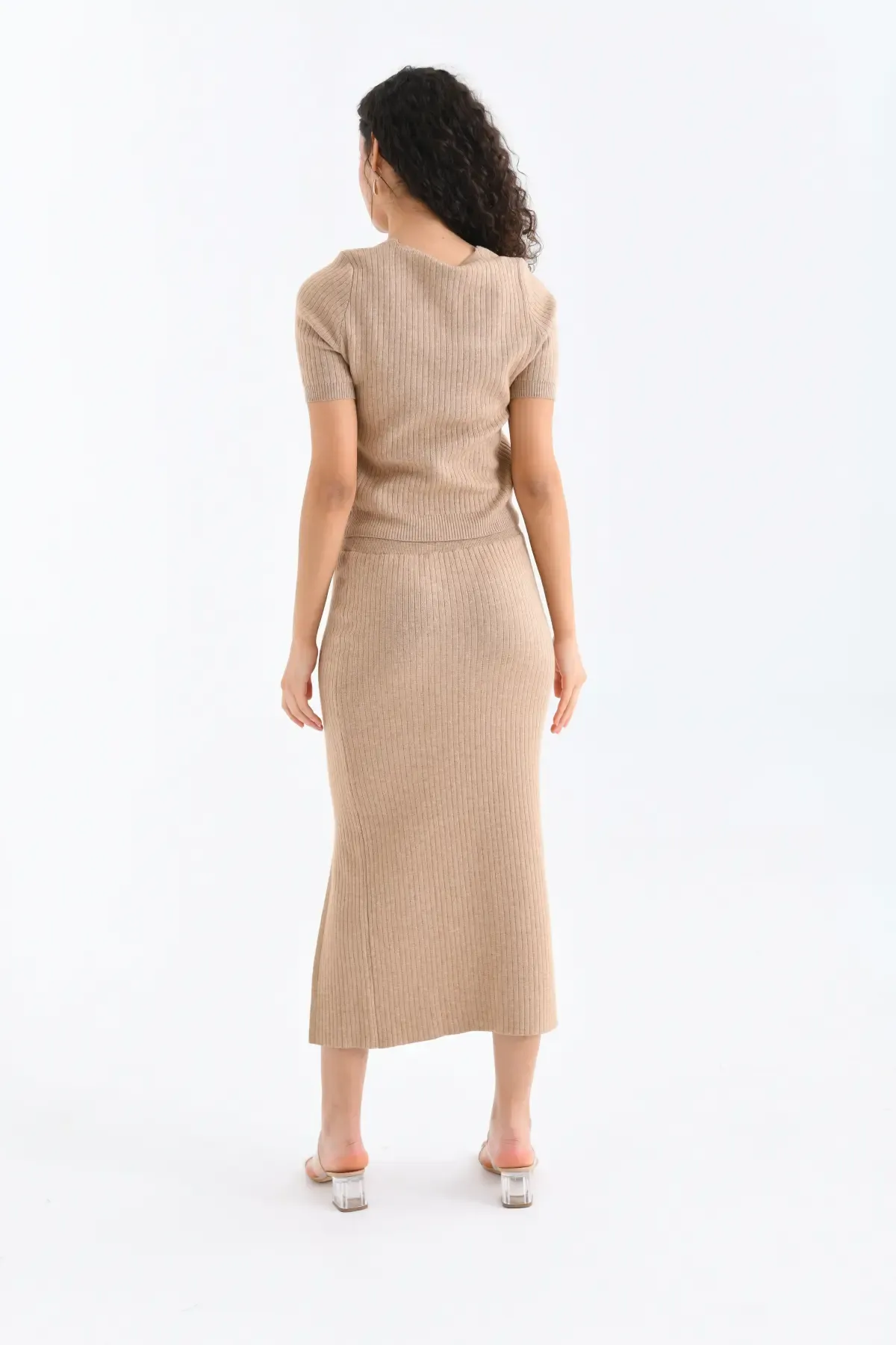 10168 Premium İplik Bluz Uzun Yırtmaçlı Etek Kaşkorse Alt Üst Triko Takım