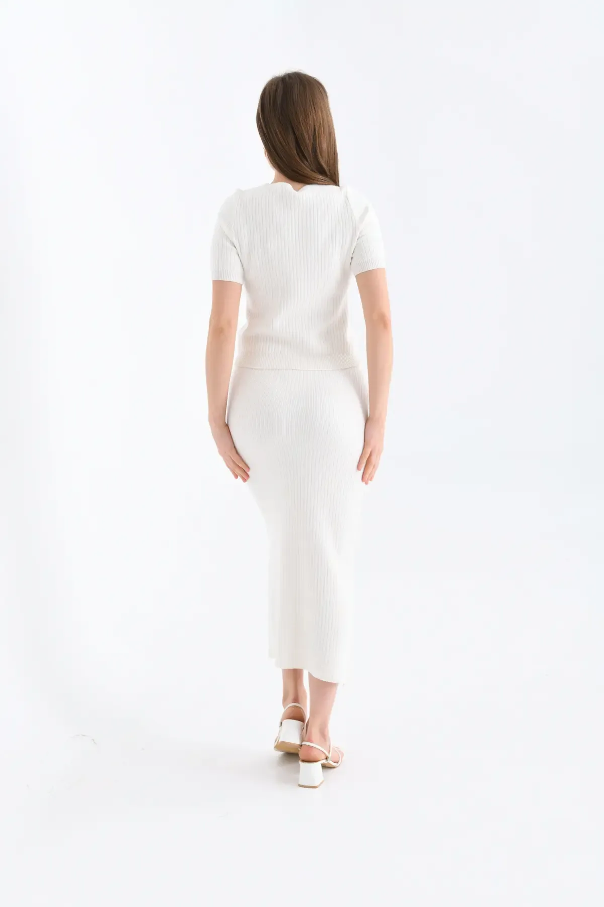 10168 Premium İplik Bluz Uzun Yırtmaçlı Etek Kaşkorse Alt Üst Triko Takım