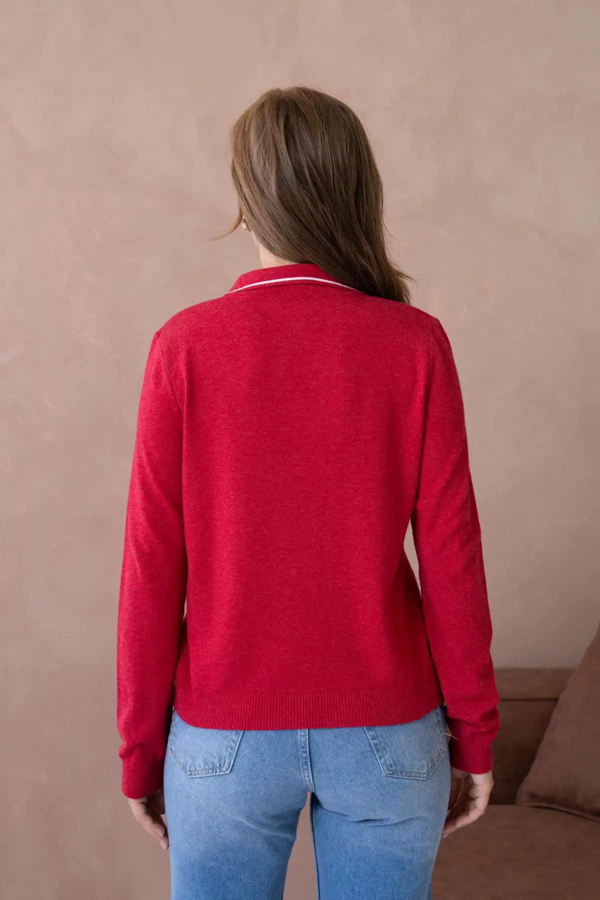 12218 Kadın Polo Yaka Yumuşak Dokulu Triko Kazak