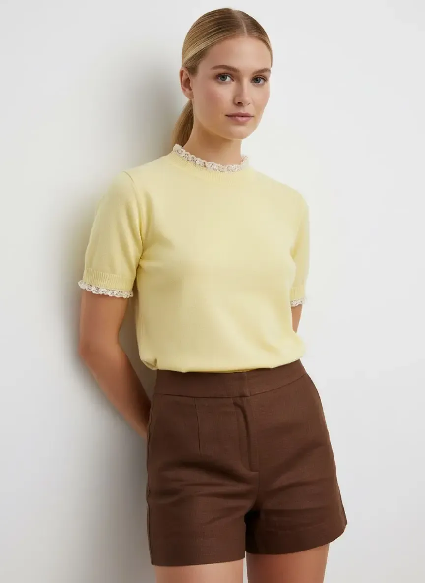 12465 Kadın Dik Yaka Detay Yumuşak Dokulu Premium İplik Triko Bluz