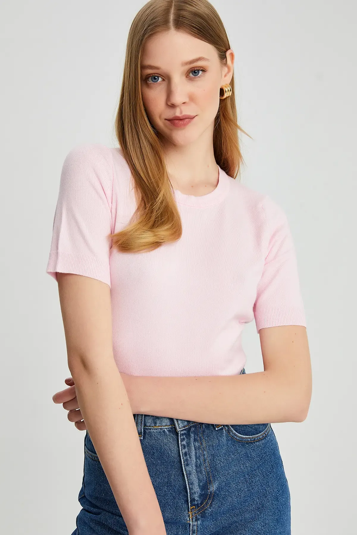 224095 Kadın Bisiklet Yaka Yumuşak Dokulu Viscon Triko Bluz