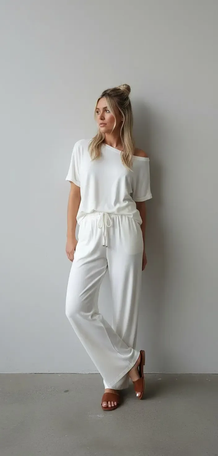 26022 Kadın Kayık Yaka Bluz Bağcıklı Pantolon Penye Alt Üst Takım