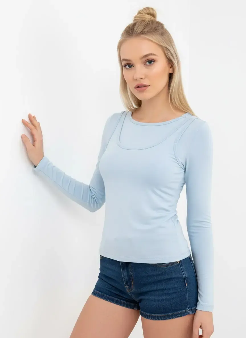 26031 Kadın Geniş Yaka Slim Fit Tasrım Modal Penye Bluz