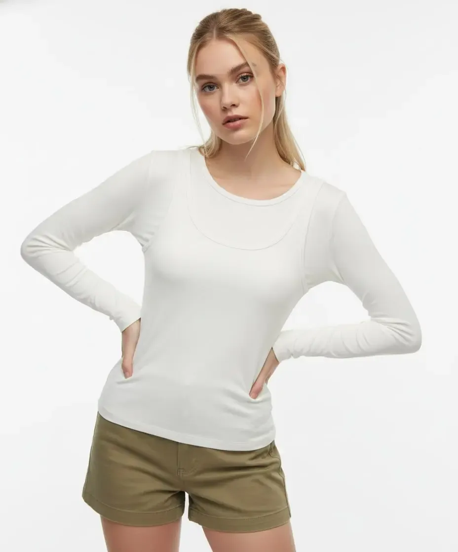 26031 Kadın Geniş Yaka Slim Fit Tasrım Modal Penye Bluz