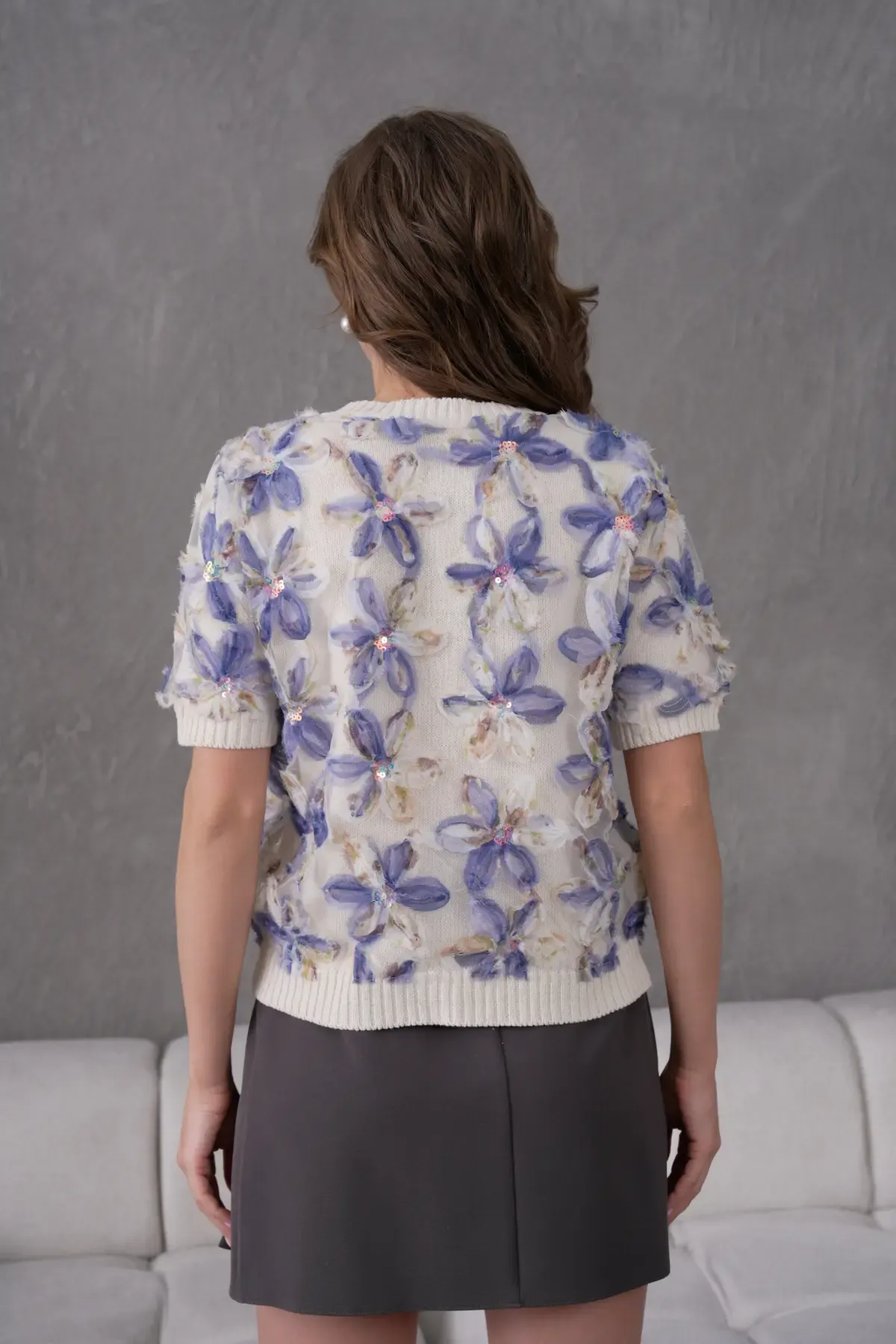 8513 Kadın %100 Pamuk Bisiklet Yaka Düğmeli Dantel Detaylı Triko Hırka