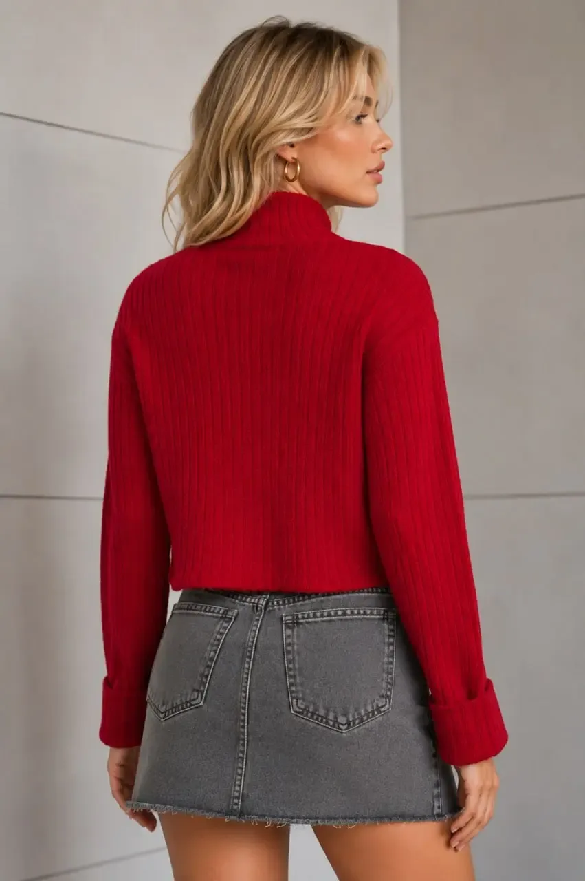 Basic Crop Yumuşak Dokulu Dik Yaka Triko Hırka AW25HI0004