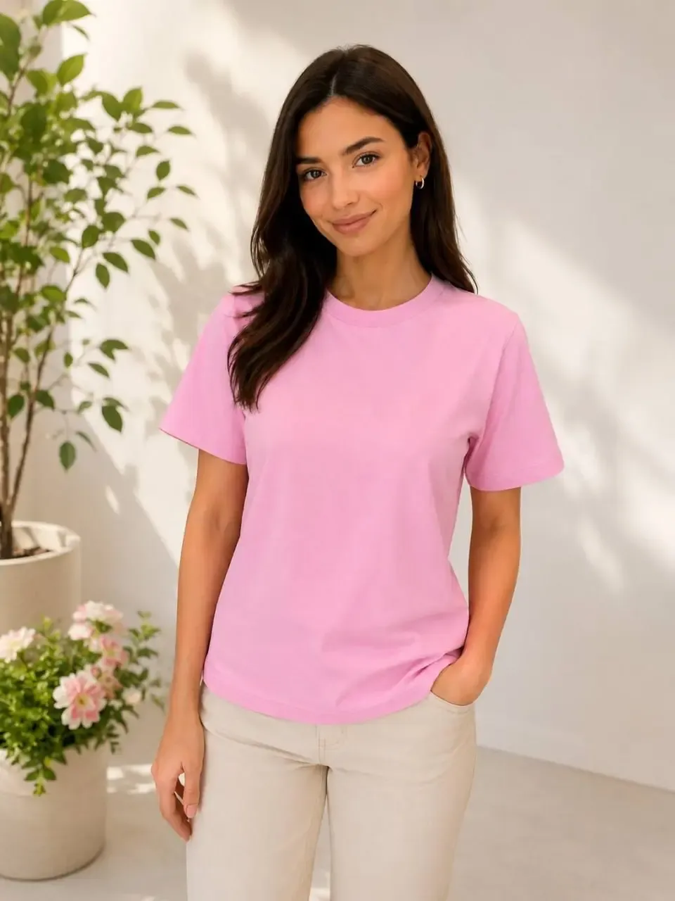 Kadın %100 Pamuk Bisiklet Yaka Basic T-Shirt 26082