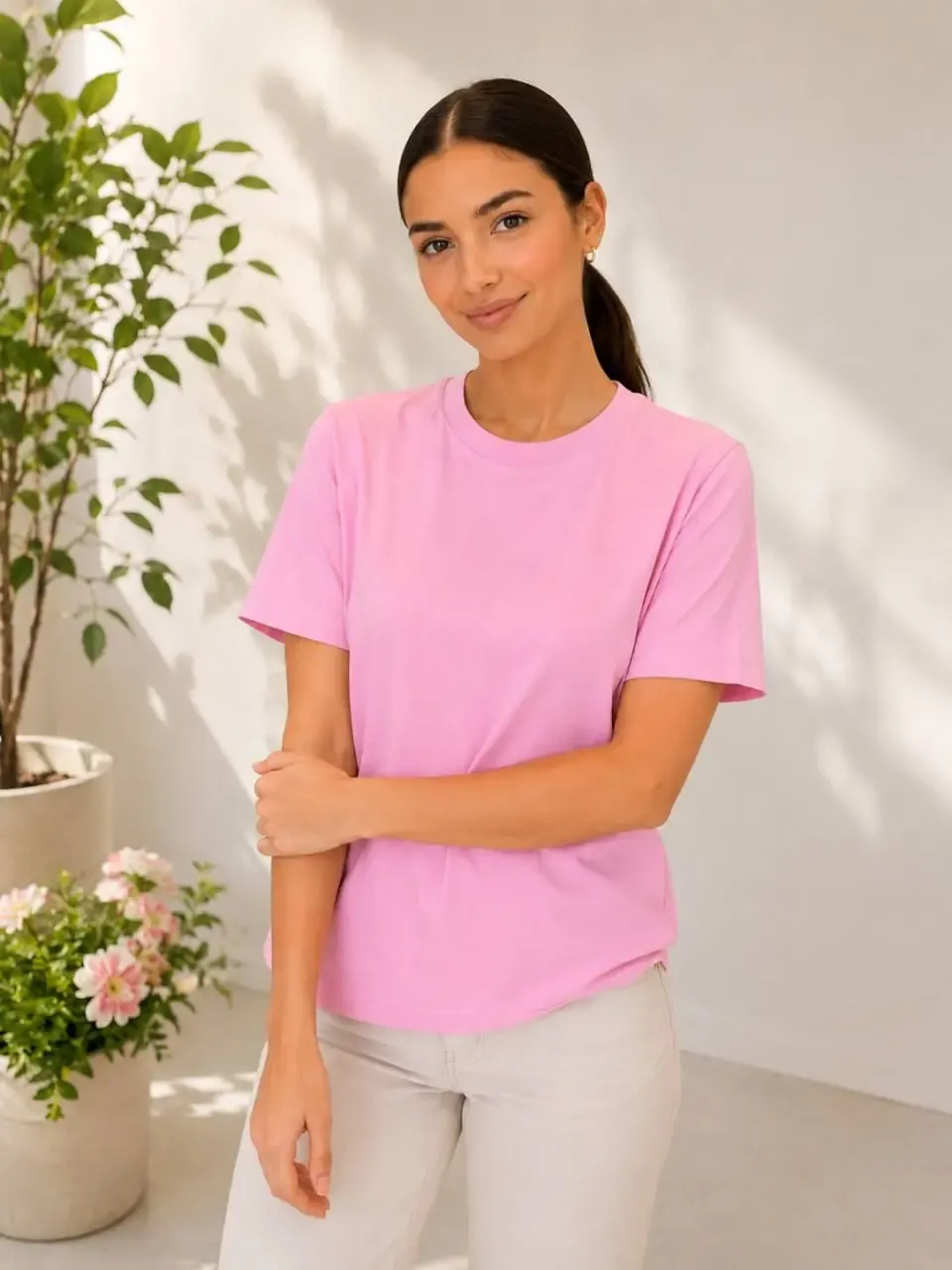 Kadın %100 Pamuk Bisiklet Yaka Basic T-Shirt 26082