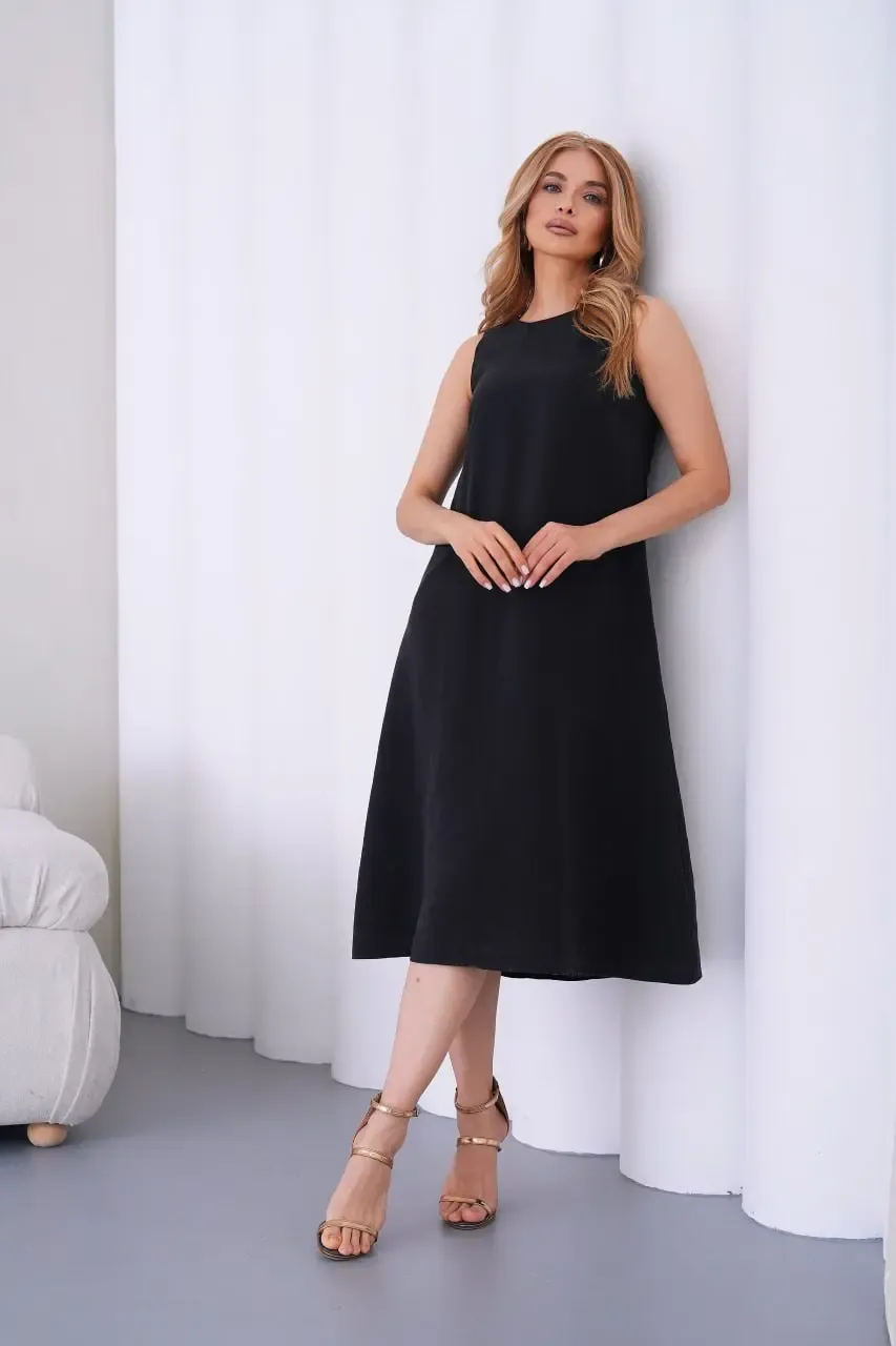 Kadın Bisiklet Yaka Arkası Fermuarlı Tencel Kumaş Elbise 26057