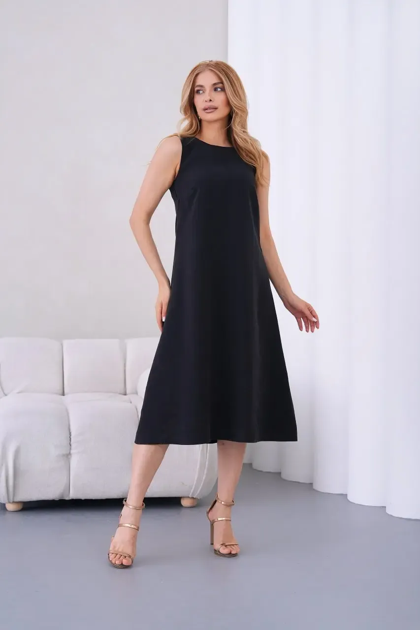 Kadın Bisiklet Yaka Arkası Fermuarlı Tencel Kumaş Elbise 26057