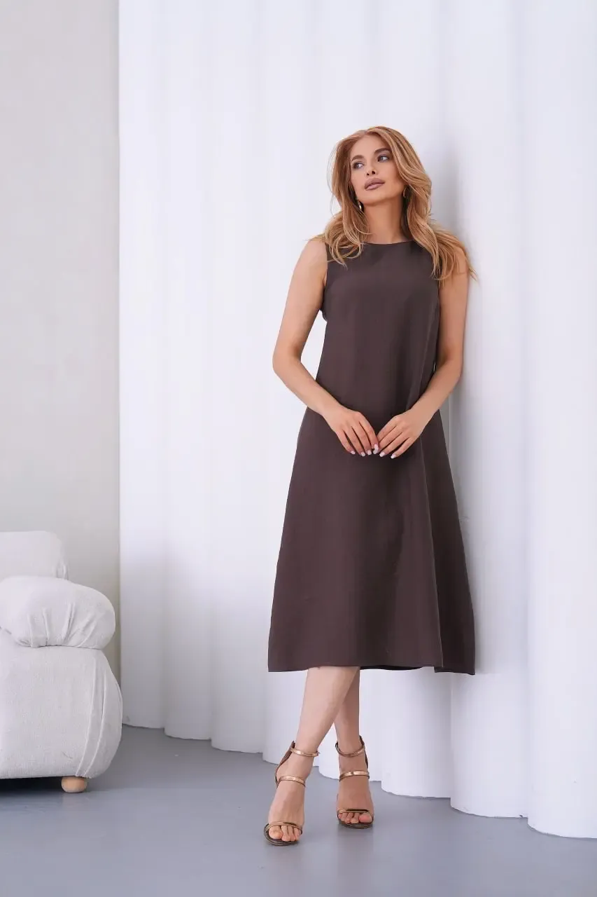 Kadın Bisiklet Yaka Arkası Fermuarlı Tencel Kumaş Elbise 26057