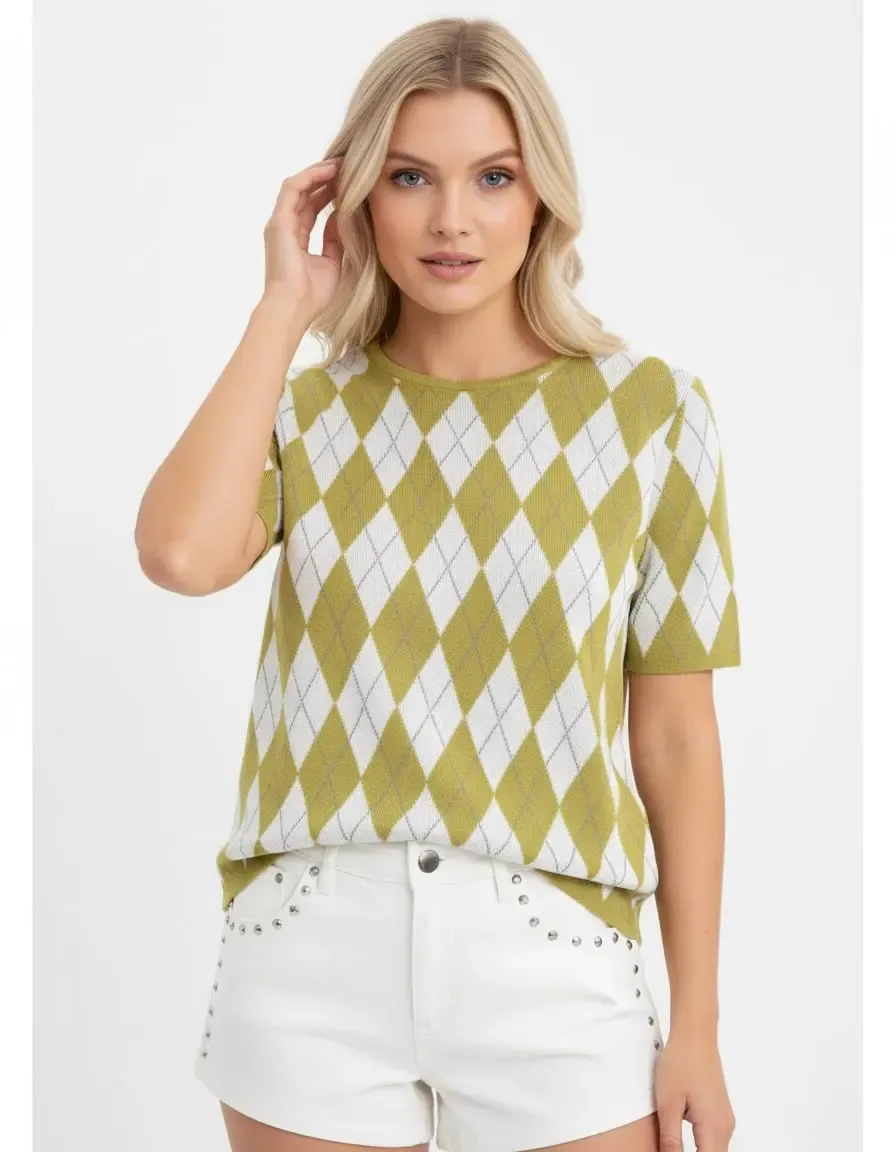 Kadın Bisiklet Yaka Baklava Desen Triko Kazak 12419.Vrt