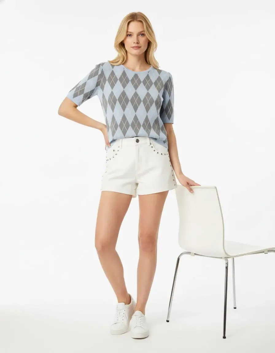 Kadın Bisiklet Yaka Baklava Desen Triko Kazak 12419.Vrt