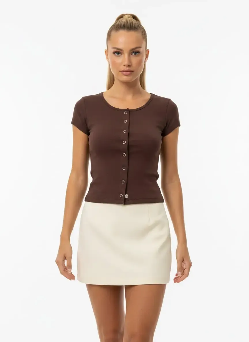 Kadın Bisiklet Yaka Çıt Çıt Kapama Slim Fit Viscon Bluz 26038