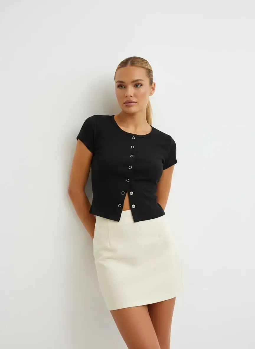 Kadın Bisiklet Yaka Çıt Çıt Kapama Slim Fit Viscon Bluz 26038