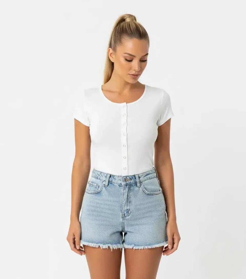 Kadın Bisiklet Yaka Çıt Çıt Kapama Slim Fit Viscon Bluz 26038