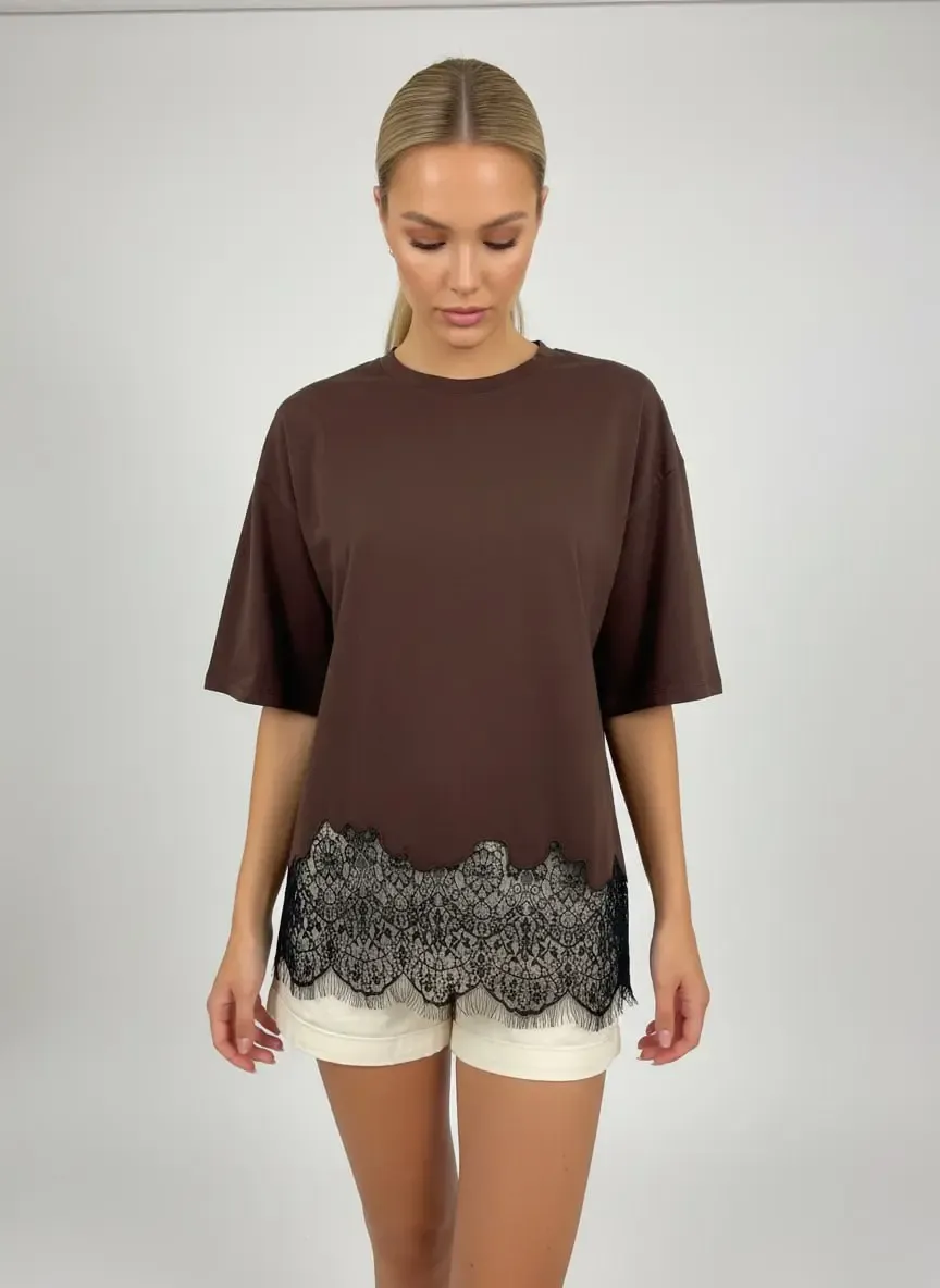 Kadın Bisiklet Yaka Eteği Dantel Detay Penye Tunik 13005