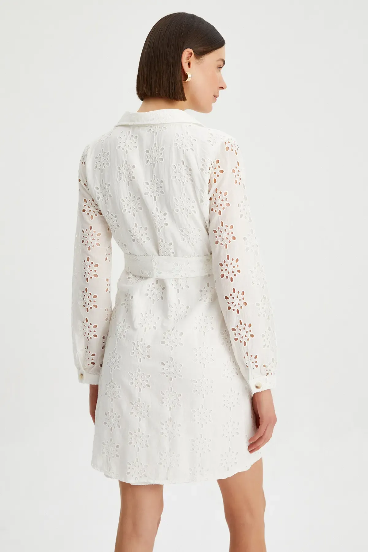 Kadın Brode Düğme Detaylı Astarlı Gömlek Elbise