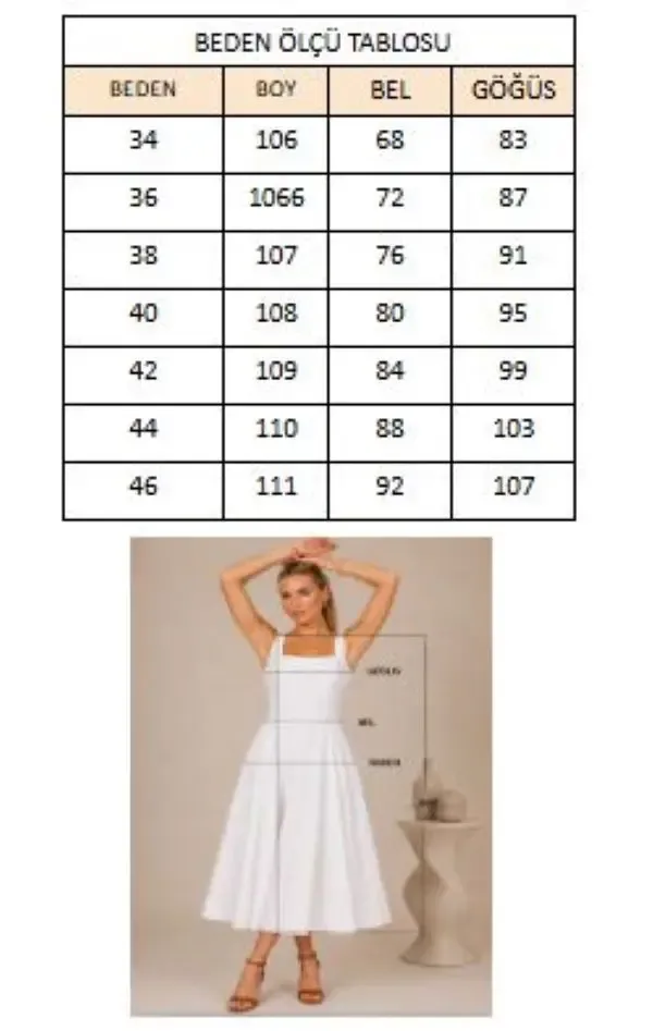 Kadın Dar Kesim %100 Pamuk Kare Yaka Askılı Midi Boy Astarlı Dokuma Elbise 26081