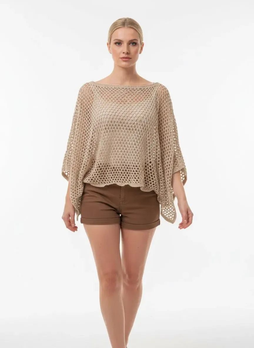 Kadın Delikli Oversize Kayık Yaka Triko Bluz 8722