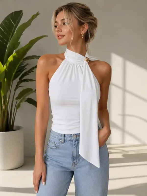 Kadın Fular Detay Slim Fit Modal Örme Bluz 26054