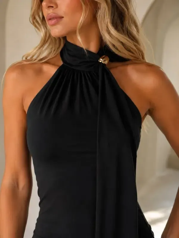 Kadın Fular Detay Slim Fit Modal Örme Bluz 26054